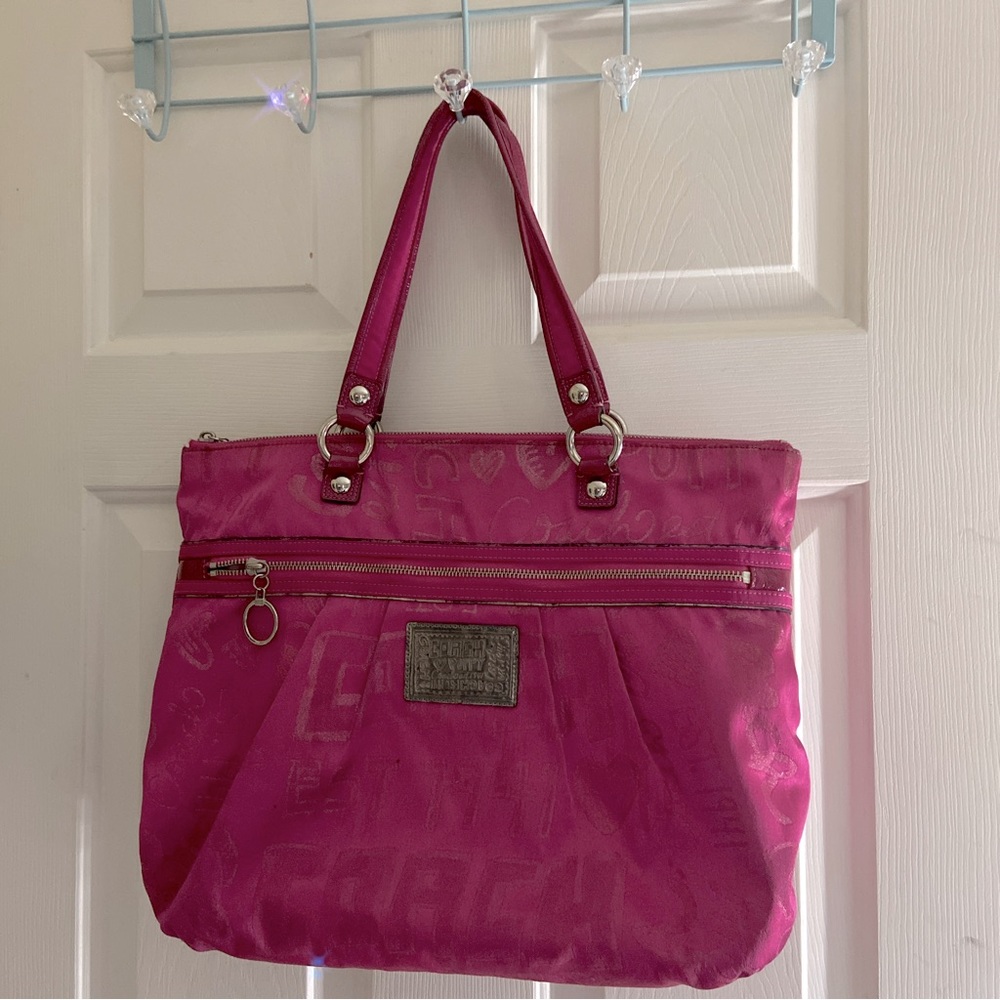 Coach Poppy bright pink handbag purse tote bag size medium large neon color pink - Picture 9 of 16